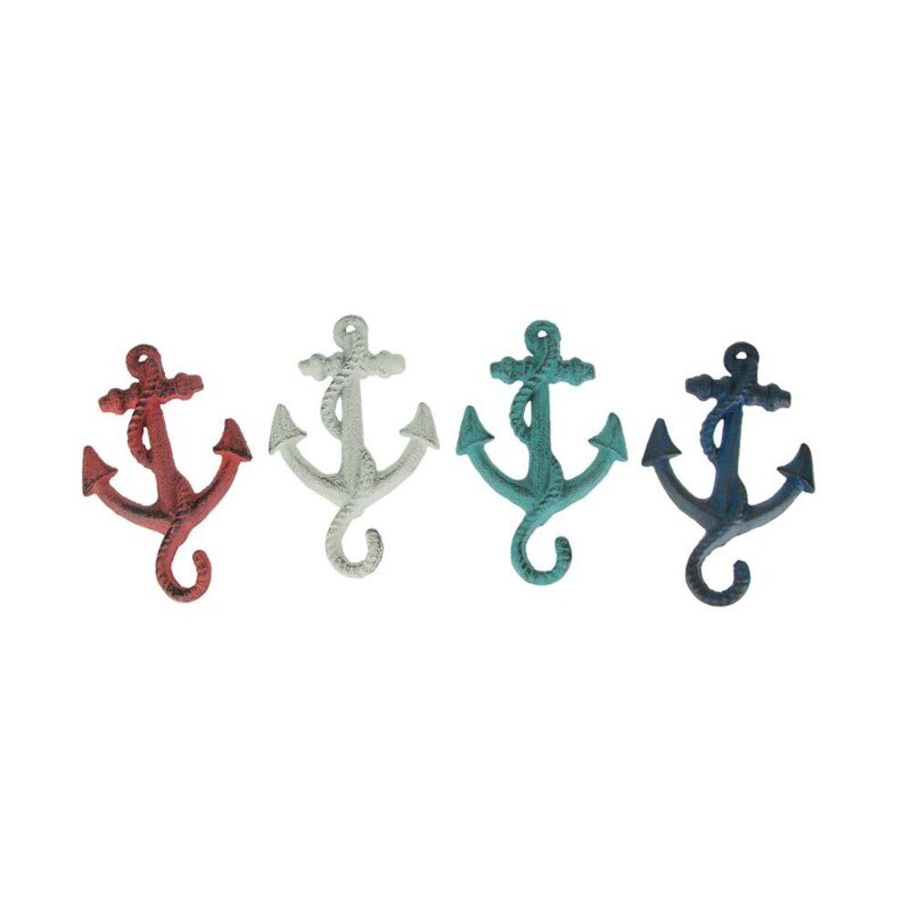 Set of 4 Cast Iron Ship Anchor Coat Hooks Decorative Hanger Coastal Wall Decor